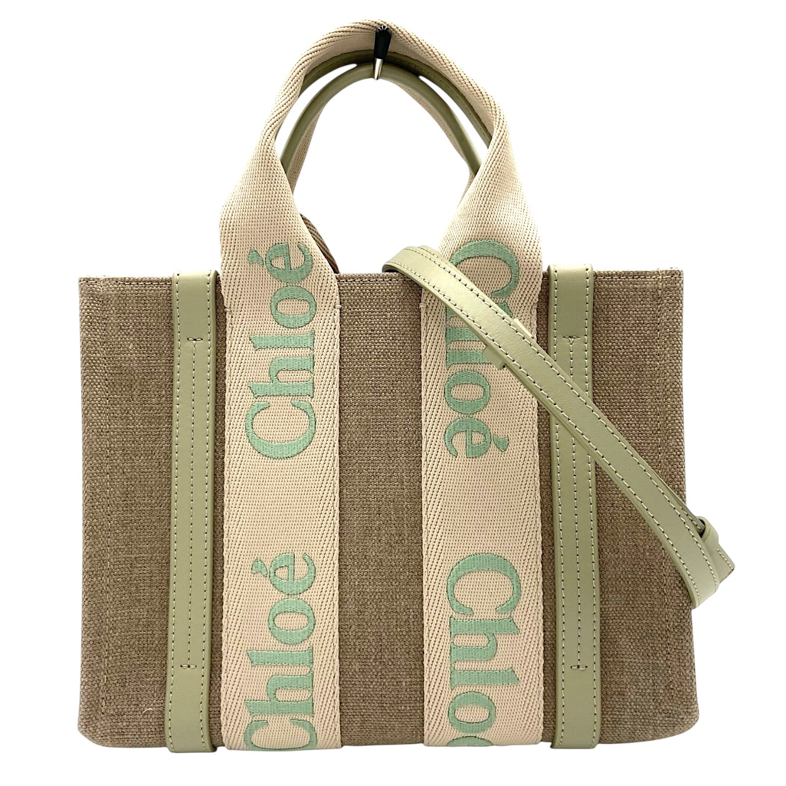 クロエ Chloe ウッディスモール ベージュ/グリーン リネン リネン 