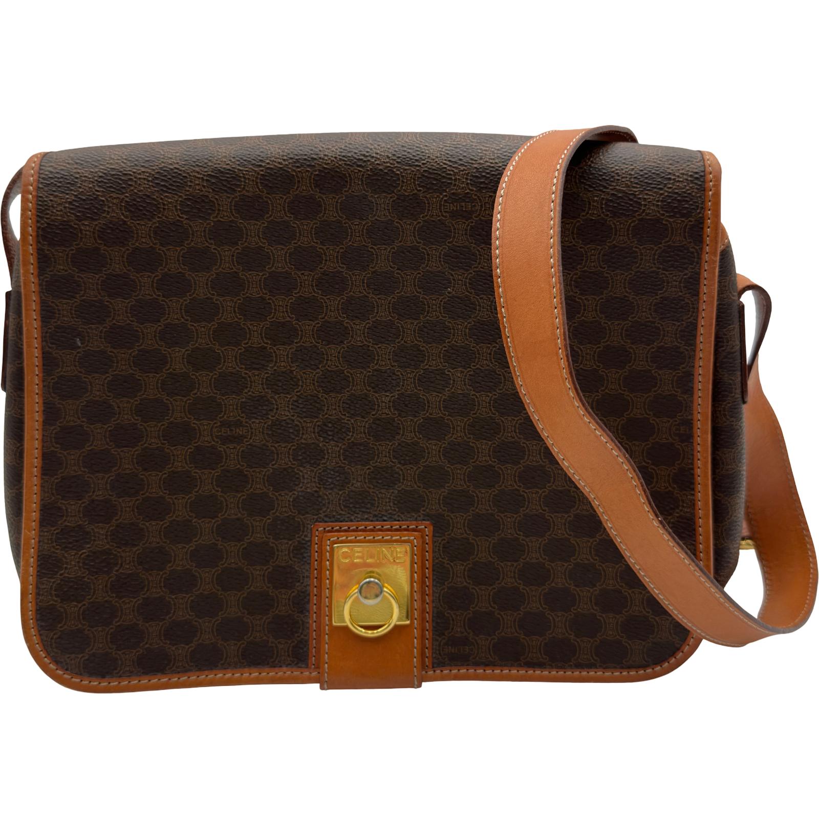 セリーヌ CELINE マカダム柄 ショルダーバッグ ブラウン レザー 