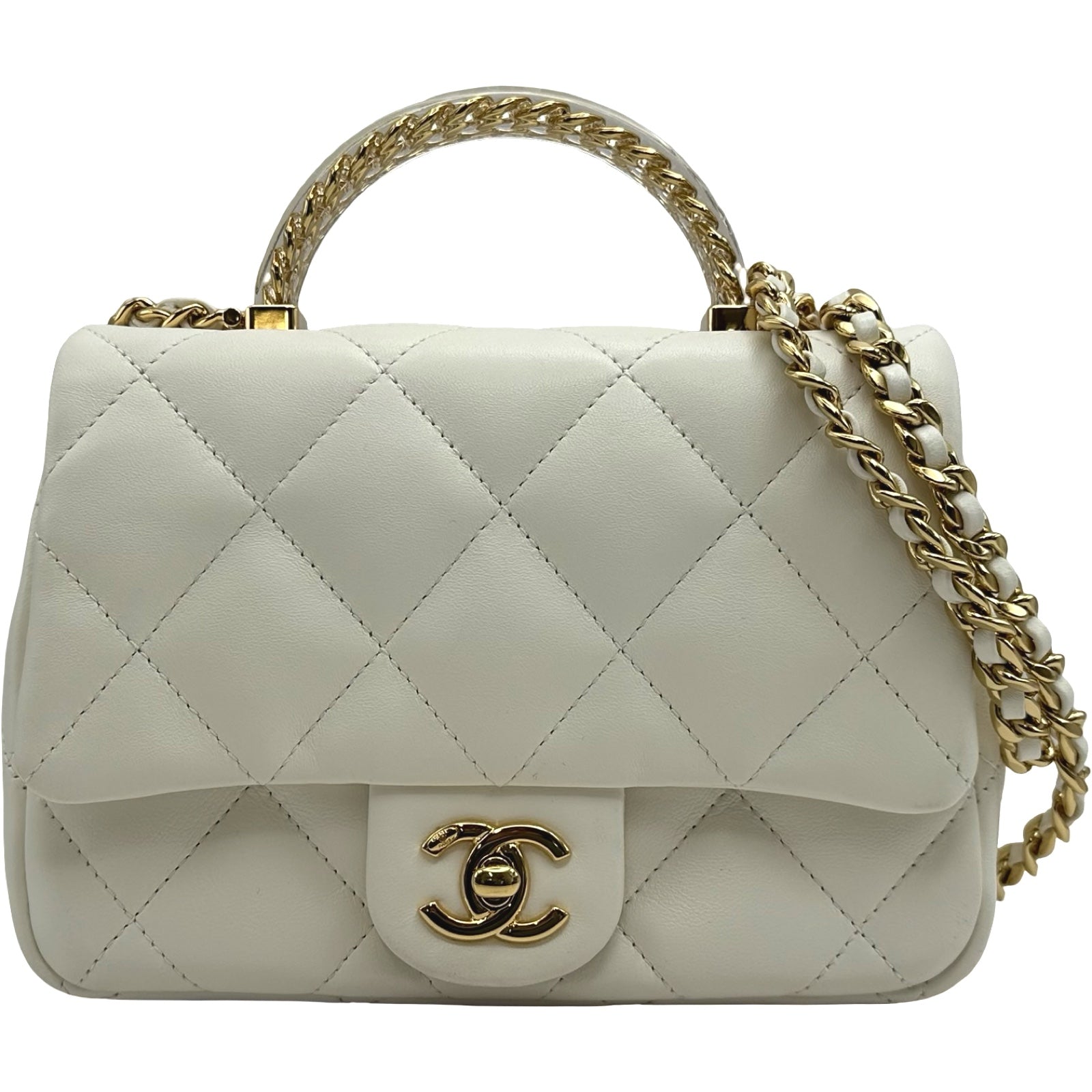 シャネル CHANEL トップハンドルフラップ AS4848 ホワイト ラムスキン 