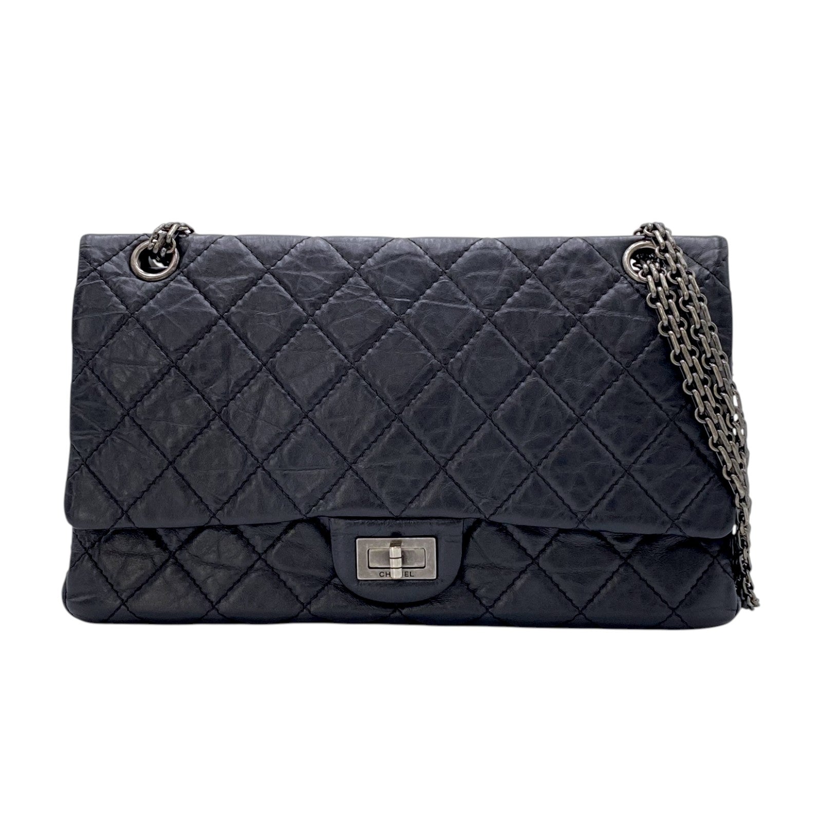 シャネル CHANEL 2.55 ラージ フラップバッグ A37587 ブラック シルバー金具 エイジドカーフ レディース ショルダーバッグ シャネル CHANEL 2.55 ラージ フラップバッグ A37587 ブラック