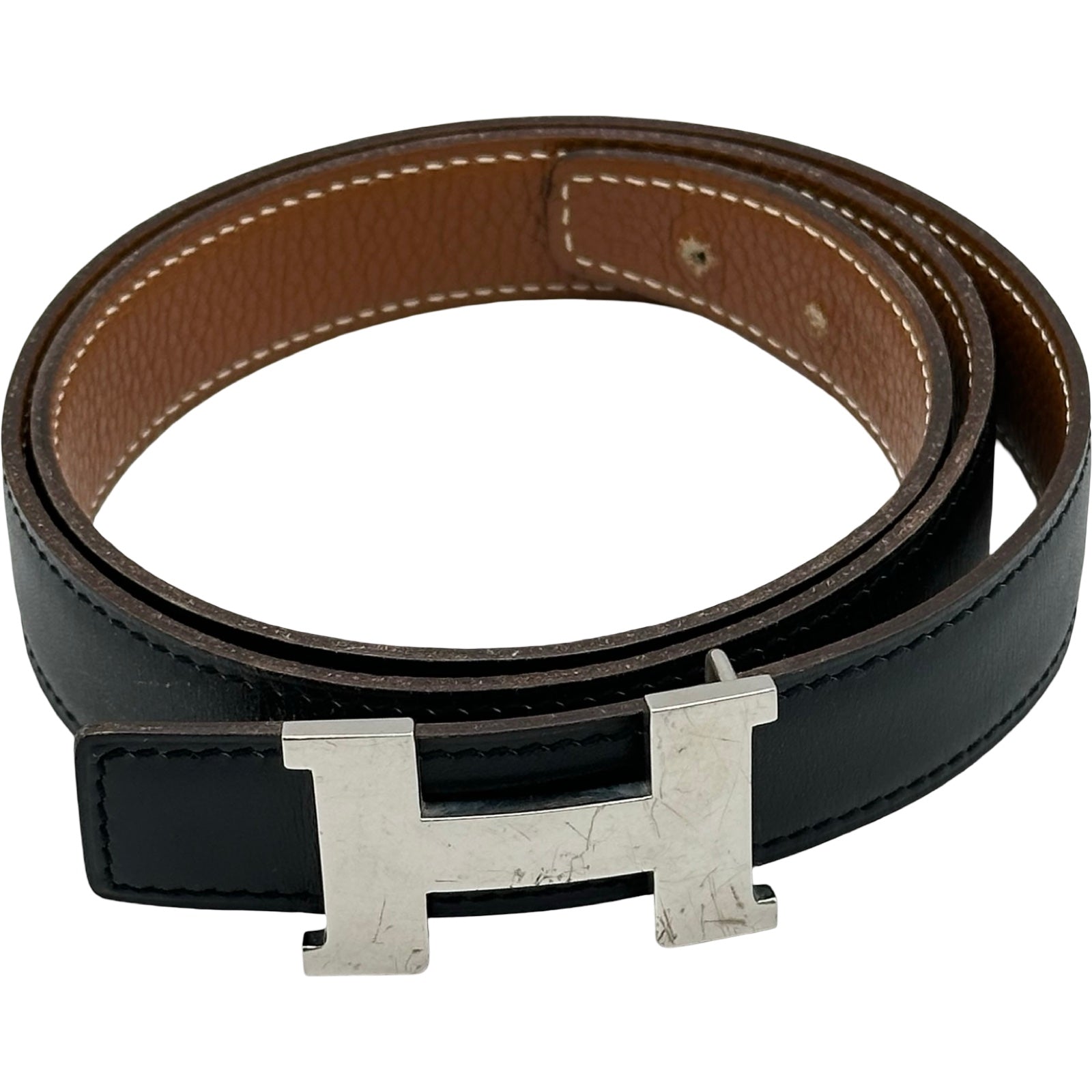 HERMES エルメス Hベルト 85 M刻 新品同様 HERMES エルメス Hバックル ベルト 85 シルバー ブラック ブラウン