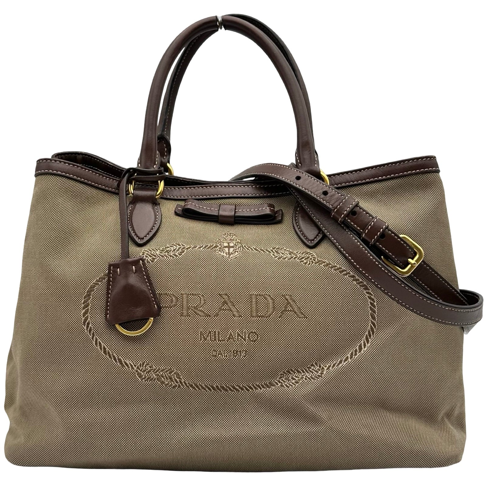 プラダ PRADA ロゴ2WAY ハンドバッグ 1BA579 ブラウン キャンバス
