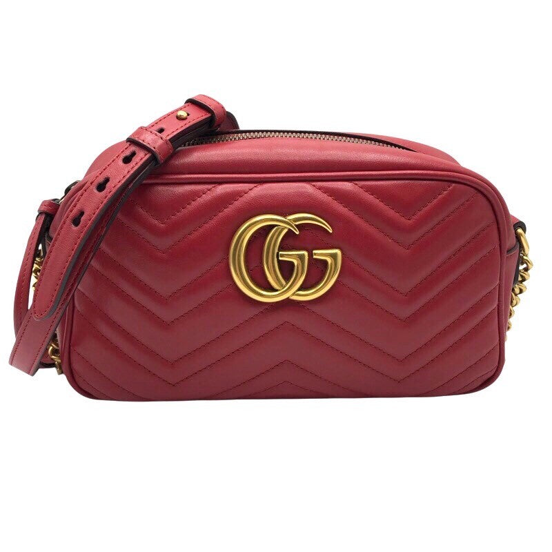 グッチ GUCCI GGマーモント　キルティングスモールショルダーバッグ 447632 レッド×GD金具 レザー レディース ショルダーバッグ