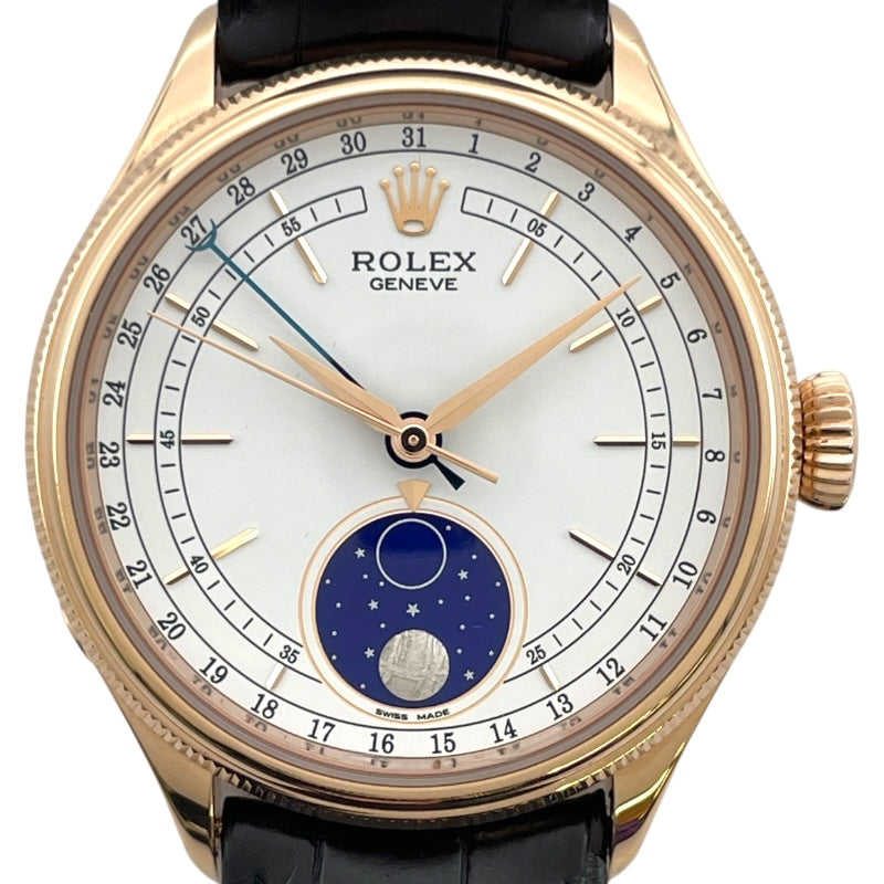 【週末SALE】2pダイヤモンド腕時計 ロレックス ROLEX チェリーニ ムーンフェイズ 50535 ホワイト K18PG