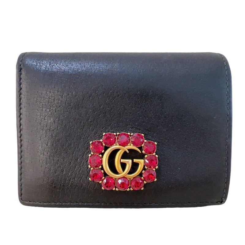 グッチ GUCCI GGマーモント コンパクトウォレット 499783 ブラック ゴールド金具 レザー レディース 二つ折り財布 |  中古ブランドリユースショップ OKURA(おお蔵)