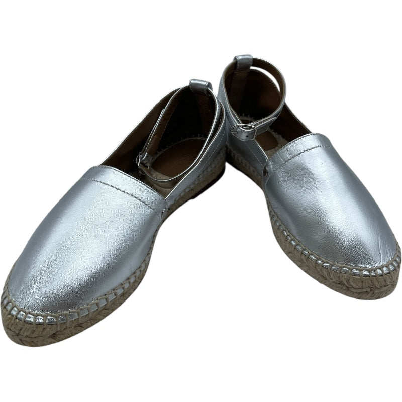 エルメス HERMES エスパドリーユフラットシューズ シルバー レザー