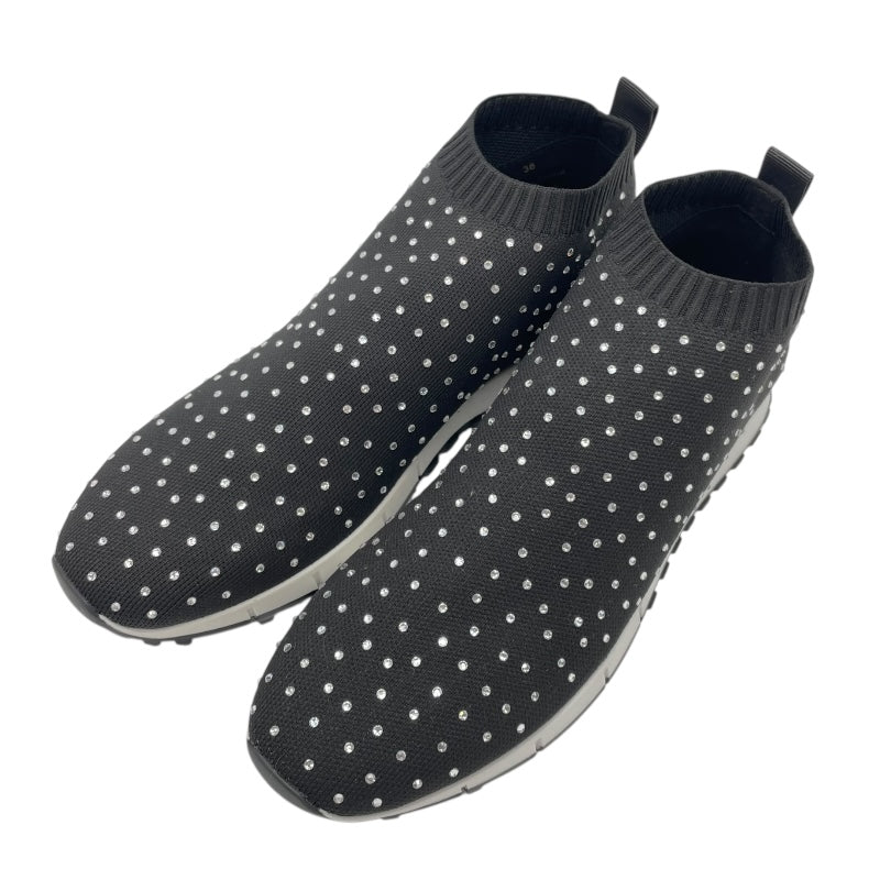 靴底にアクセント！未使用|ジミーチュウ|37.5|24.5㎝|黒金|k1438 ジミーチュウ JIMMY CHOO ストーン装飾ソックススニーカー