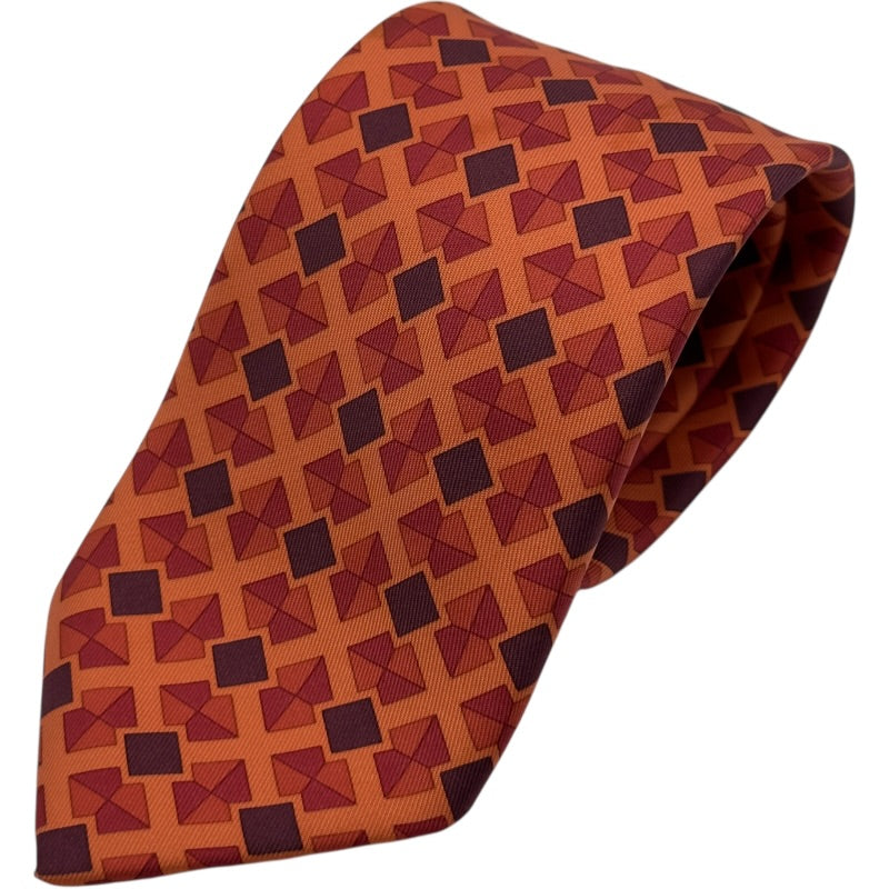 エルメス HERMES 総柄シルクネクタイ オレンジ シルク メンズ ネクタイ