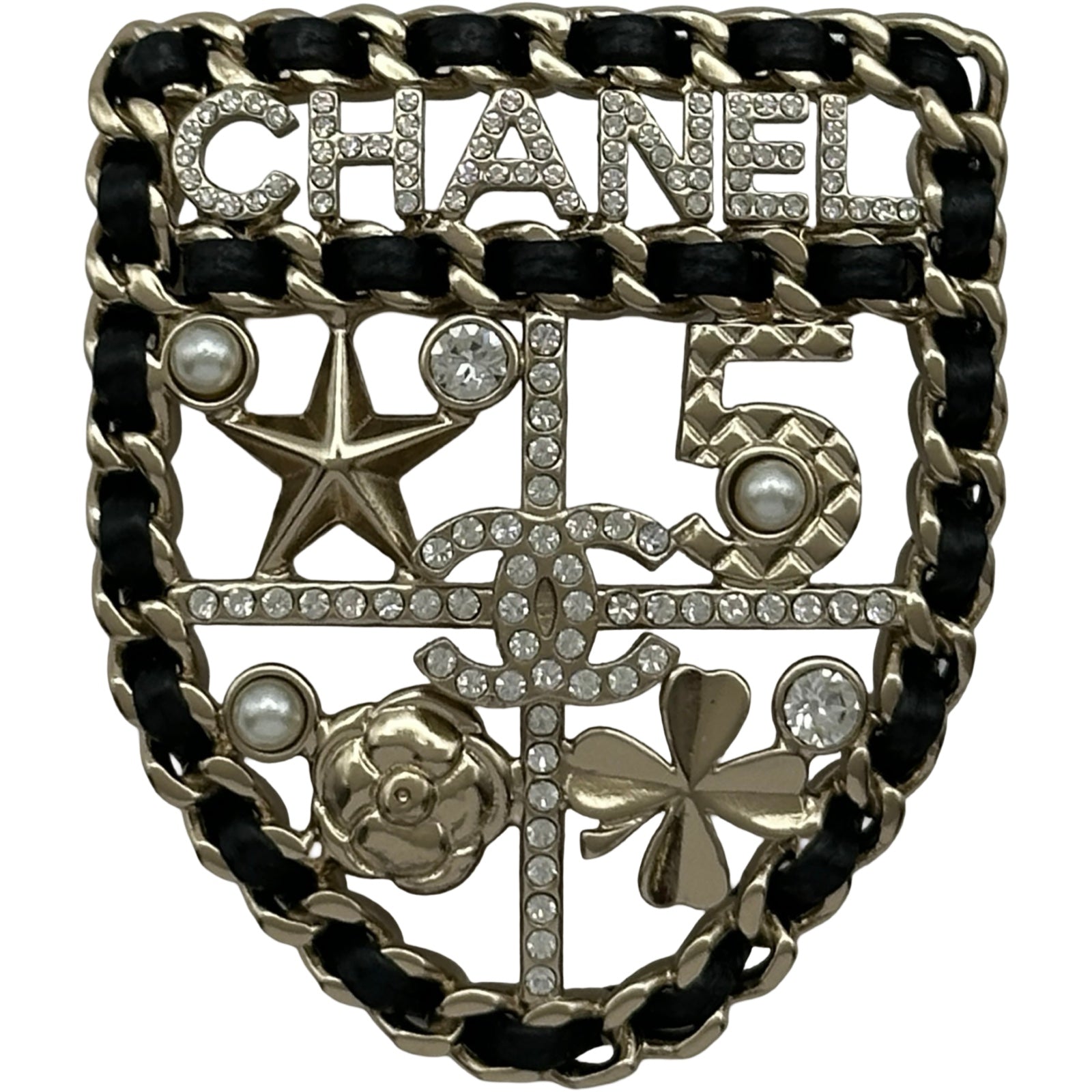 専用です シャネル　CHANEL ロゴ　ブラッククリスタル　立体ブローチ　美品 シャネル CHANEL ロゴエンブレムモチーフブローチ ブラック/ゴールド