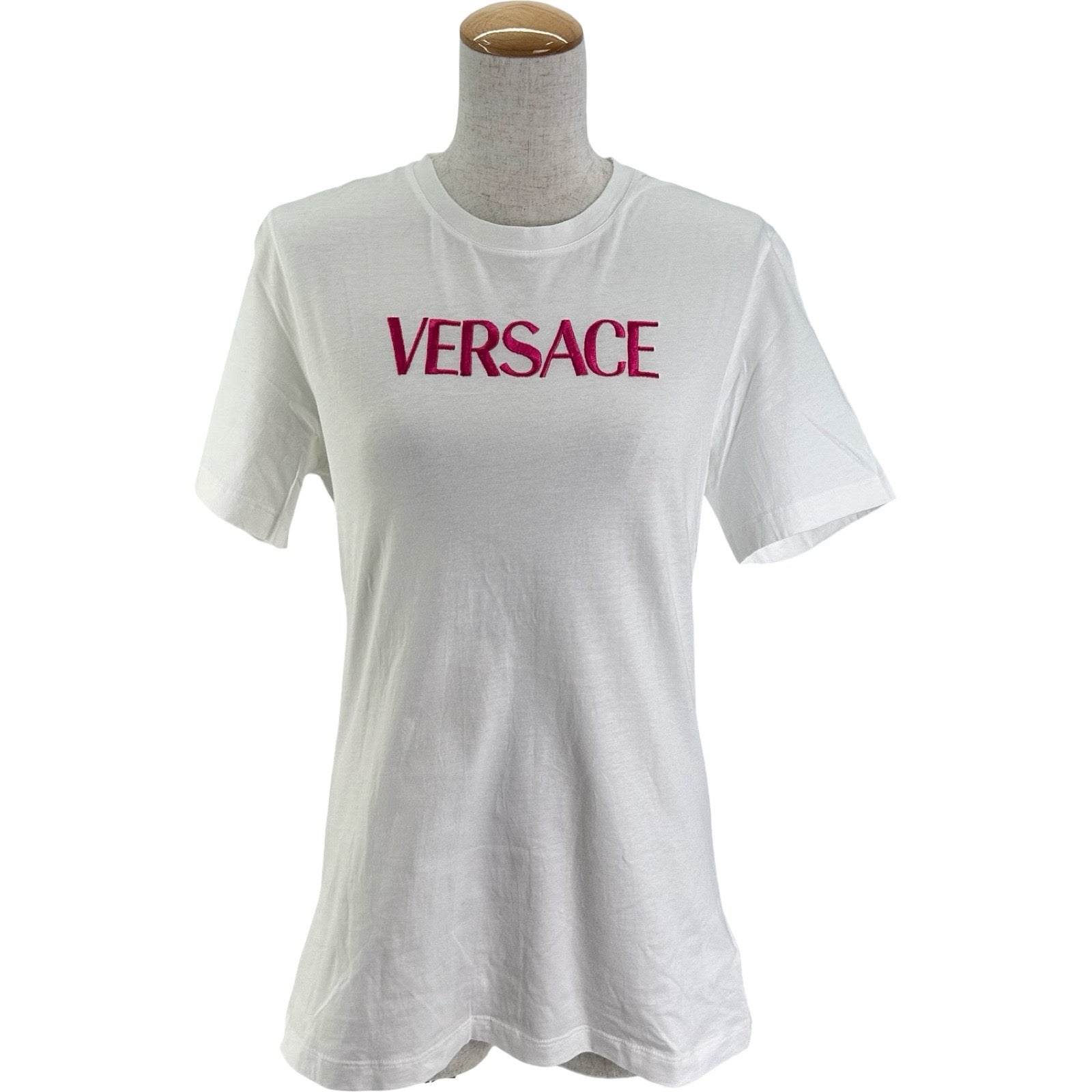 ヴェルサーチ/VERSACE　 Tシャツ　Sサイズ　白　レディース ヴェルサーチ VERSACE ロゴ刺繍半袖Tシャツ 1008324 ホワイト コットン