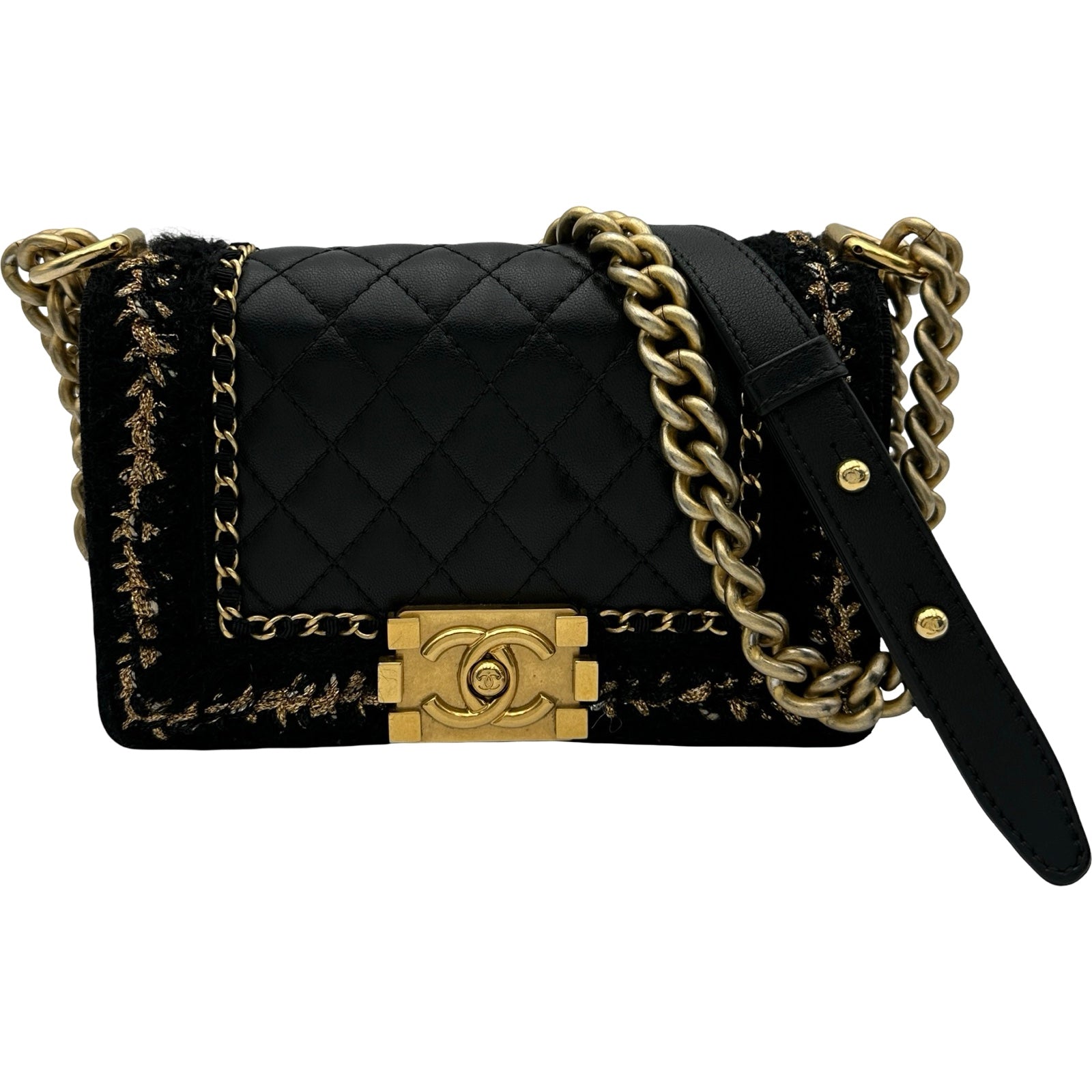 シャネル CHANEL ボーイシャネル20 A67085 23番台 ブラック ゴールド金具 ラム/ツイード レディース ショルダーバッグ シャネル CHANEL ボーイシャネル20 A67085 23番台 ブラック ゴールド