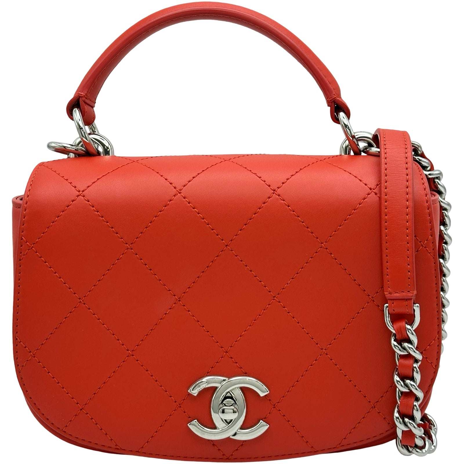 シャネル CHANEL トップハンドルフラップバッグ A93676 23番台 レッド/シルバー金具 カーフスキン レディース ショルダーバッグ シャネル CHANEL トップハンドルフラップバッグ A93676 23番台 レッド