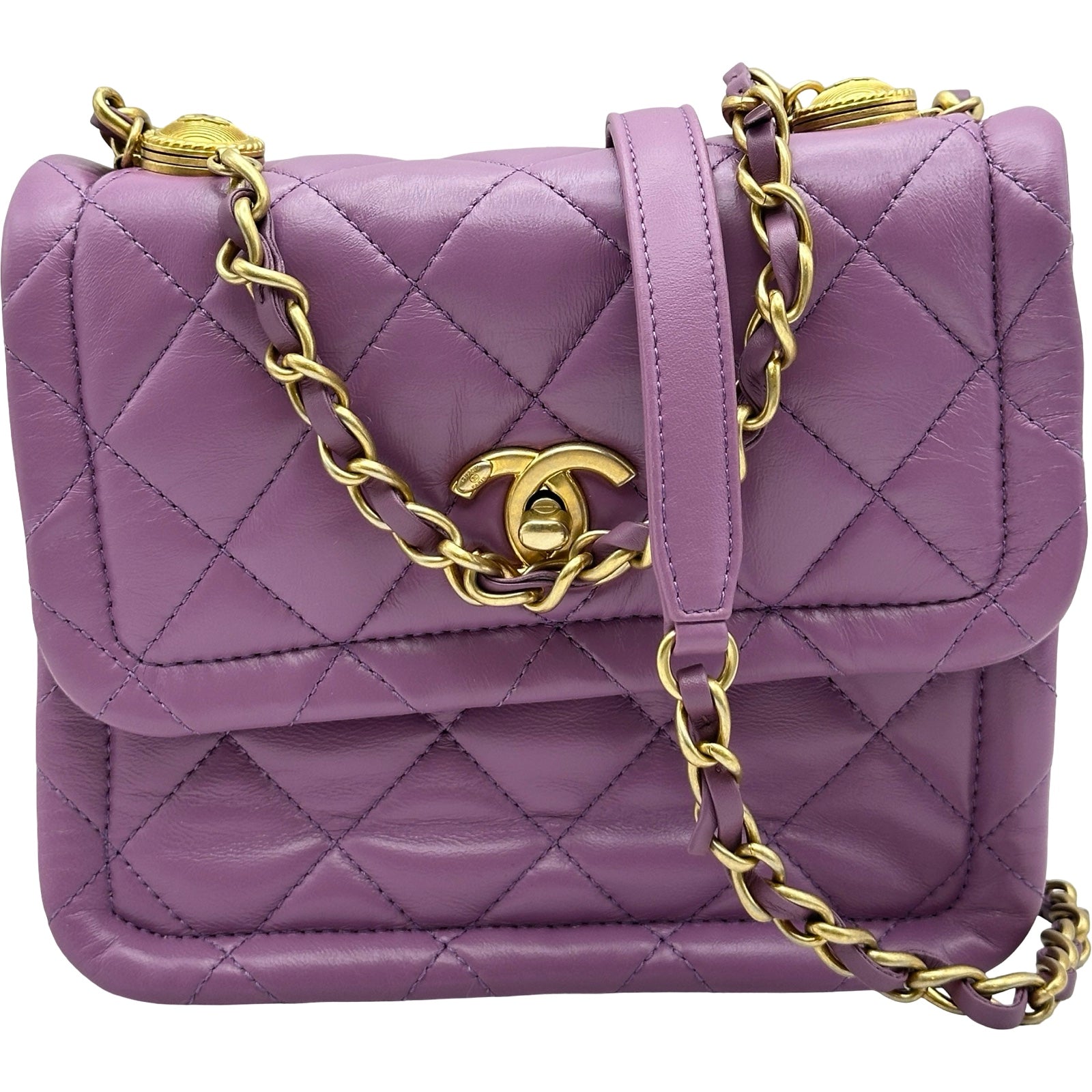 シャネル CHANEL マトラッセフラップバッグ AS2054 30番台 パープル/ゴールド金具 ラムスキン レディース ショルダーバッグ シャネル CHANEL マトラッセフラップバッグ AS2054 30番台 パープル