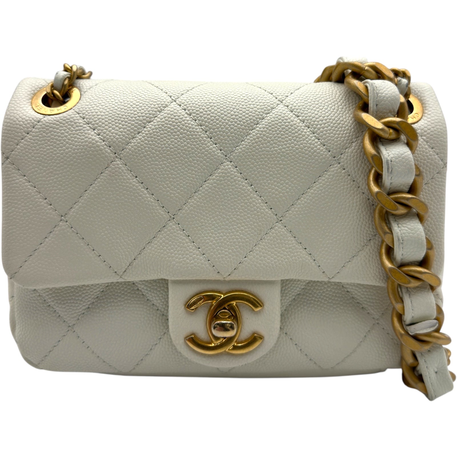 シャネル CHANEL マトラッセミニフラップチェーンショルダー ホワイト ゴールド金具 キャビア レディース ショルダーバッグ シャネル CHANEL マトラッセミニフラップチェーンショルダー ホワイト