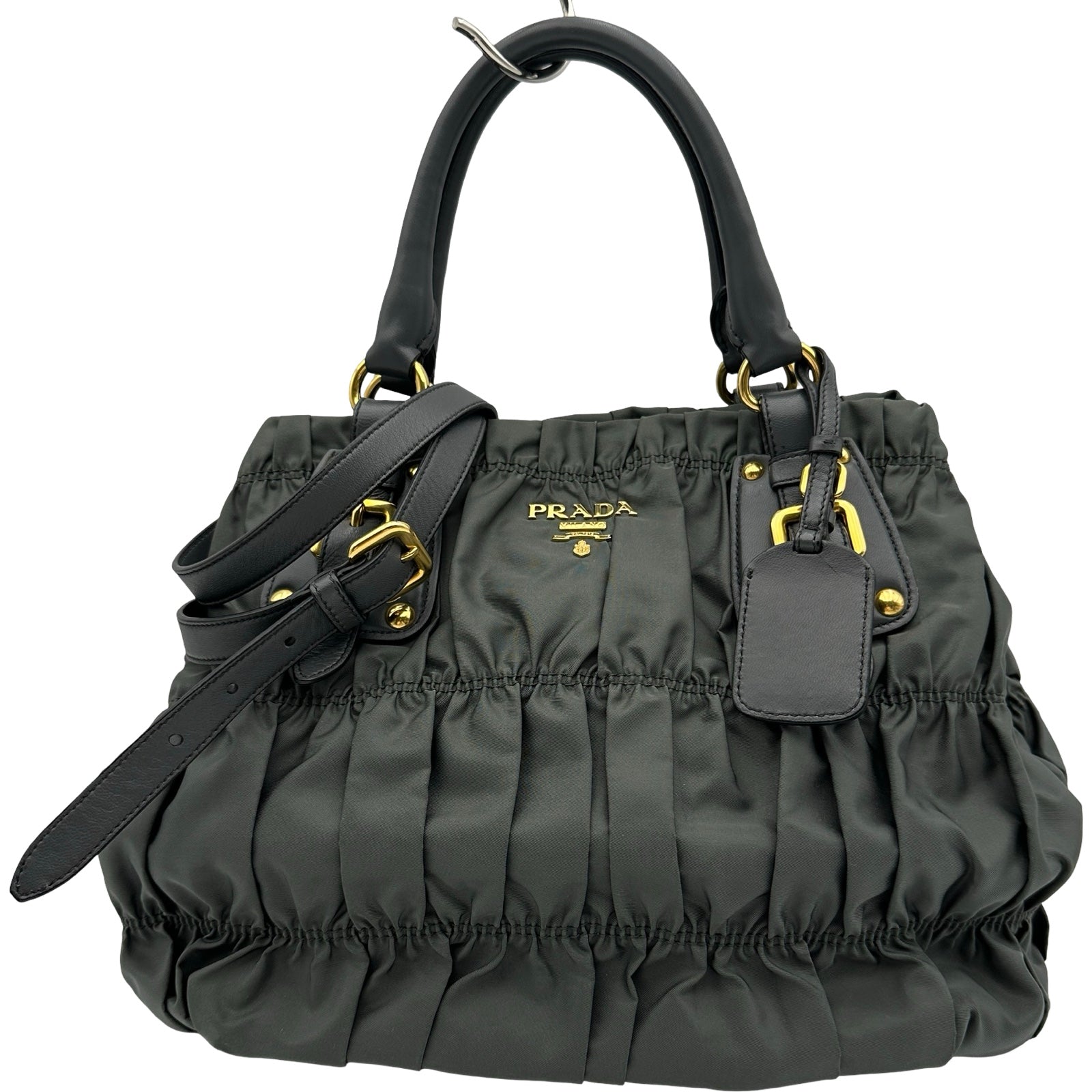 プラダ PRADA ギャザー2WAYハンドバッグ BN1792 グレー ゴールド金具