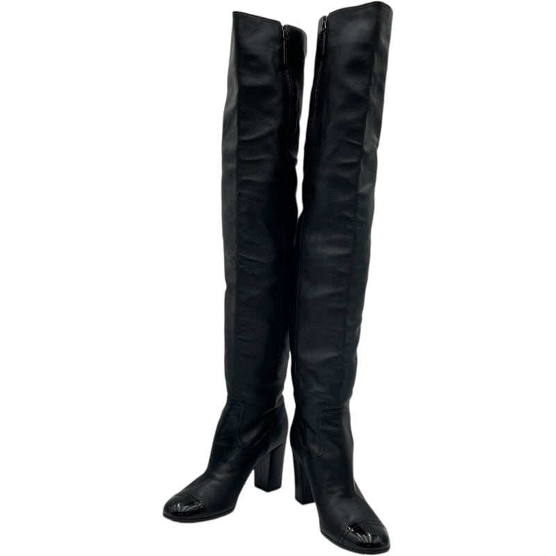 シャネル CHANEL レザーサイハイブーツ ブラック レザー レディース