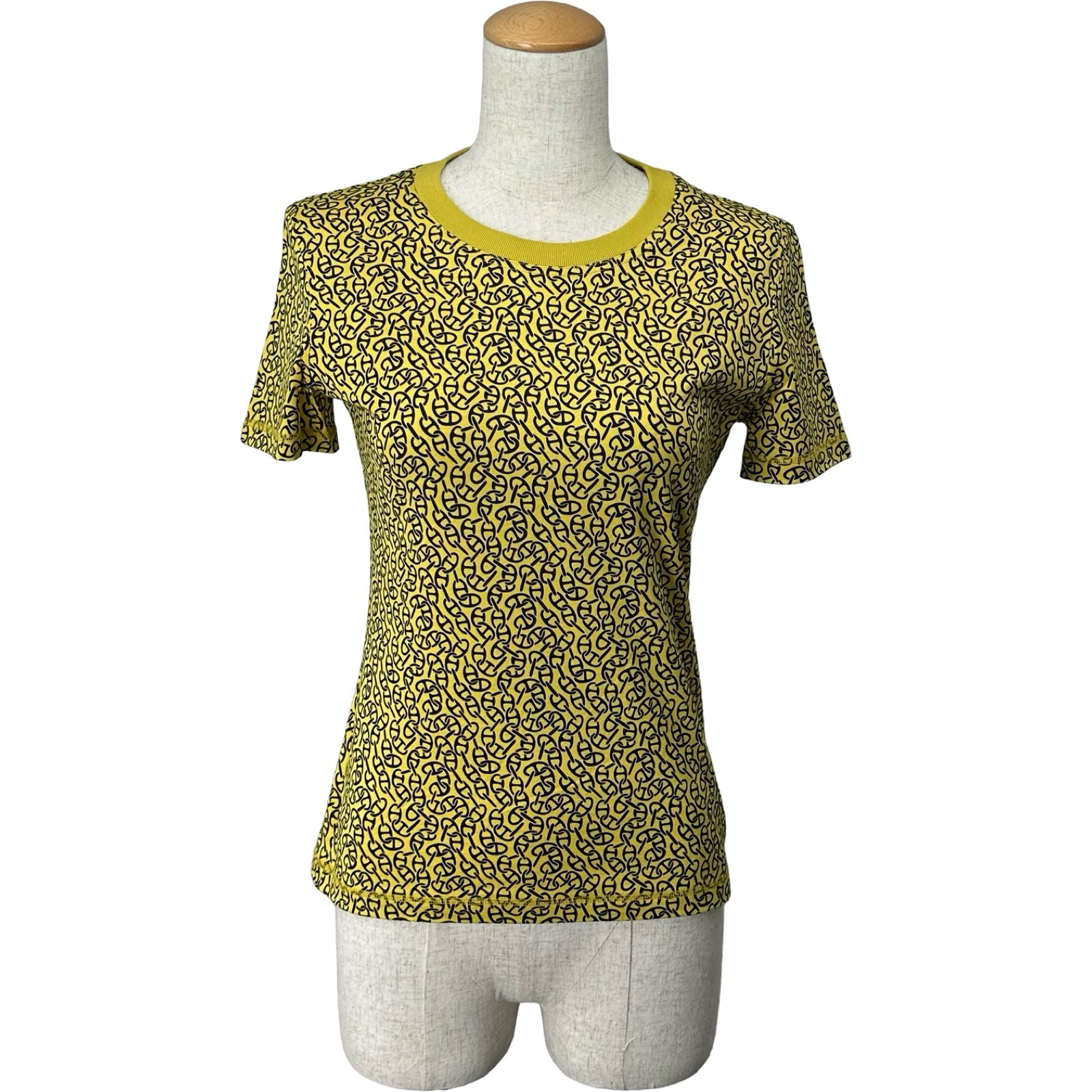 エルメス HERMES シェーヌダンクル半袖Tシャツ 4E4620DB イエロー コットン レディース 半袖Ｔシャツ エルメス HERMES シェーヌダンクル半袖Tシャツ 4E4620DB イエロー
