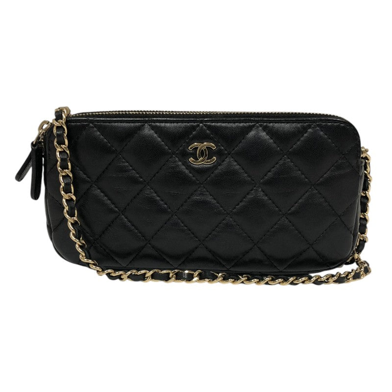 エレガント◆送料込♪【CHANEL】フラップ カードホルダー Black クラシック フラップ カード ケース - ラムスキン、ブラック