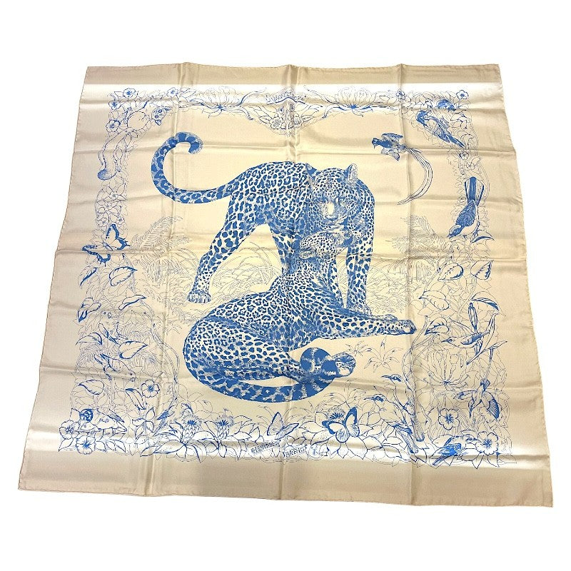 エルメス HERMES カレ90 JUNGLE LOVE ホワイト ライトブルー シルク