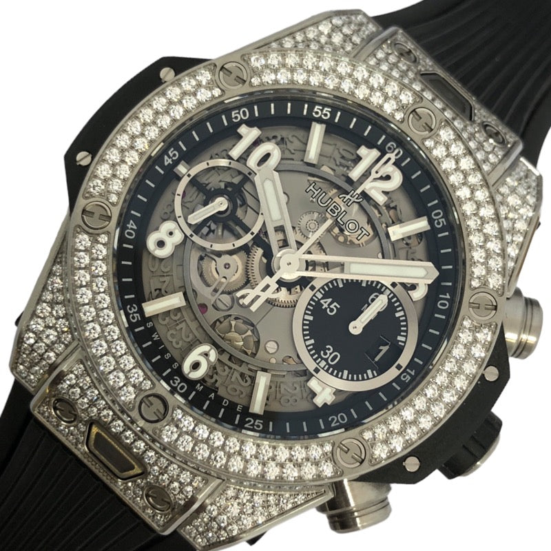 ウブロ HUBLOT ビッグバン ウニコ チタニウム パヴェダイヤ 441.NX.1171.RX.1704 シルバー チタン/ラバーベルト 自動巻き  メンズ 腕時計