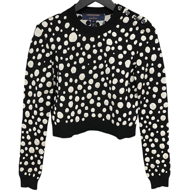 ルイ・ヴィトン ブラック ホワイト ニット グラディエントモノグラム ニット クルーネック コットン ブラック
