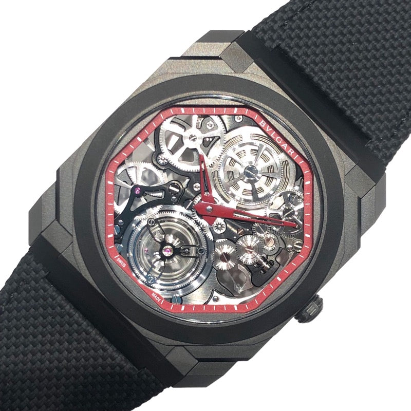 ブルガリ BVLGARI オクトフィニッシモ トゥールビヨン スケルトン ブラック&レッド　世界30本限定 103535  サンドブラスト仕上げチタニウム、ブラックDLC加工 自動巻き メンズ 腕時計