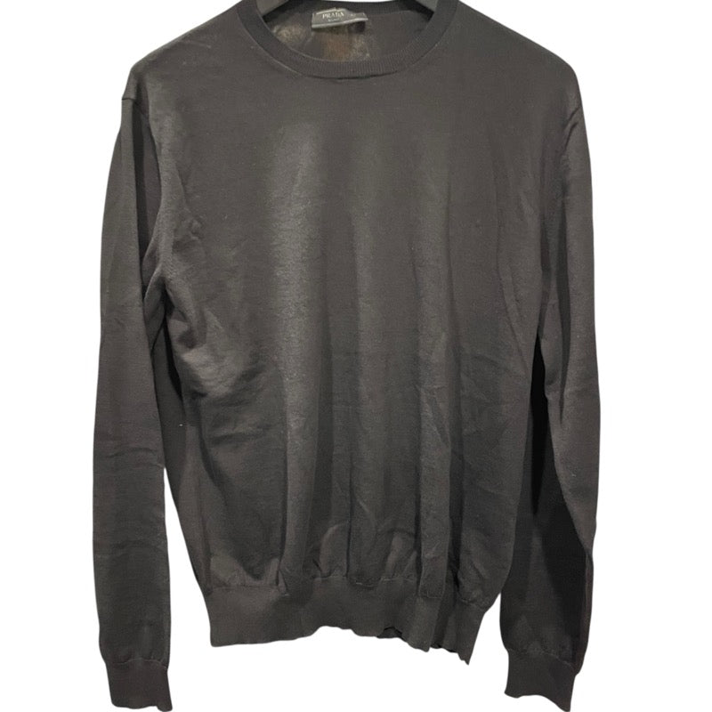 プラダ PRADA クールネック長袖ニットシャツ DNA641 ブラック コットン