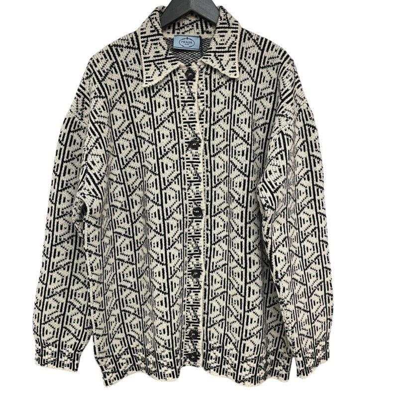 プラダ PRADA 総柄ニットシャツカーディガン P25I32 ホワイト ウール