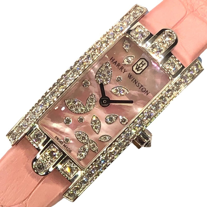 ハリーウィンストン HARRY WINSTON アヴェニューCミニ AVCQHM16WW055 ピンクシェル文字盤 K18WG/レザーストラ |  中古ブランドリユースショップ OKURA(おお蔵)