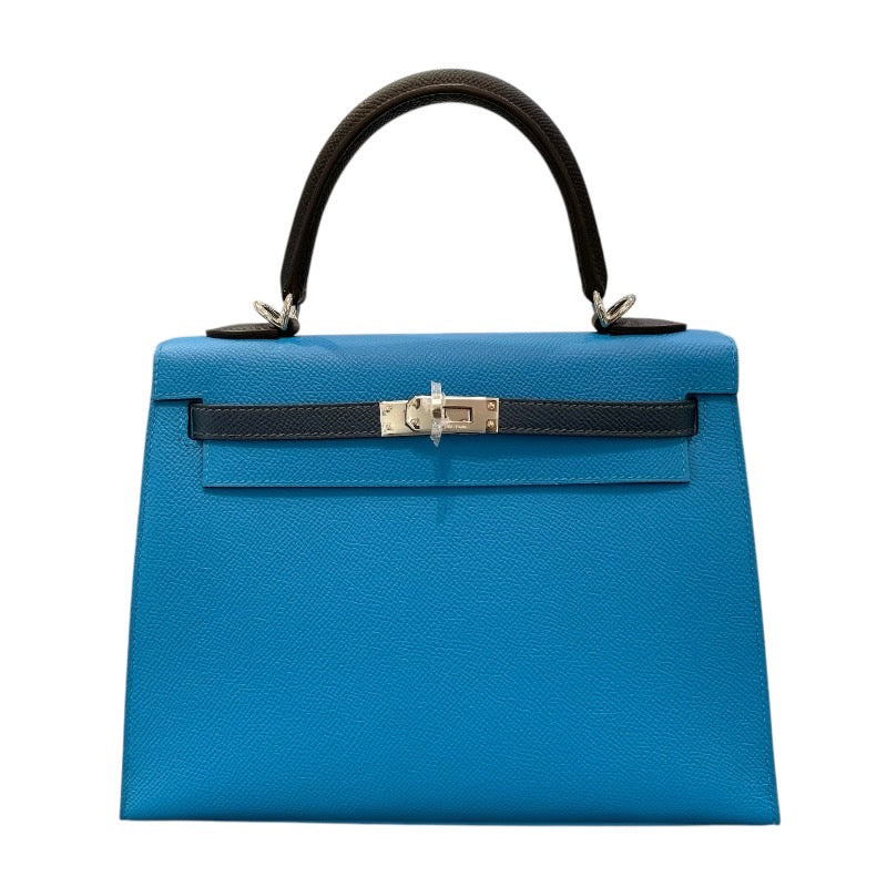 エルメス　バッグ　トリコロールカラー エルメス HERMES ケリー25 外縫い トリコロール B刻印 ブルー