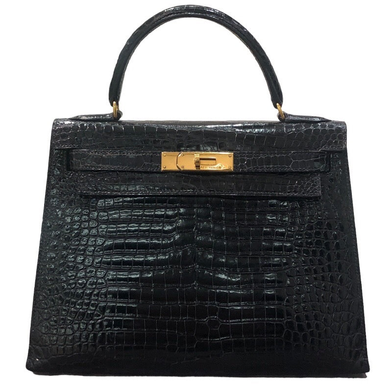 エルメス HERMES ケリー28 内縫い □J刻 ブラック シルバー金具