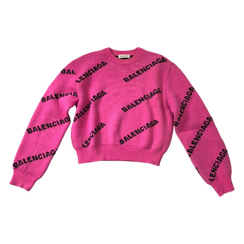 【ネット限定】バレンシアガ BALENCIAGA ニットセーター ロゴ セーター ニット ショート丈 36 ピンク×ブラック レディース セーター