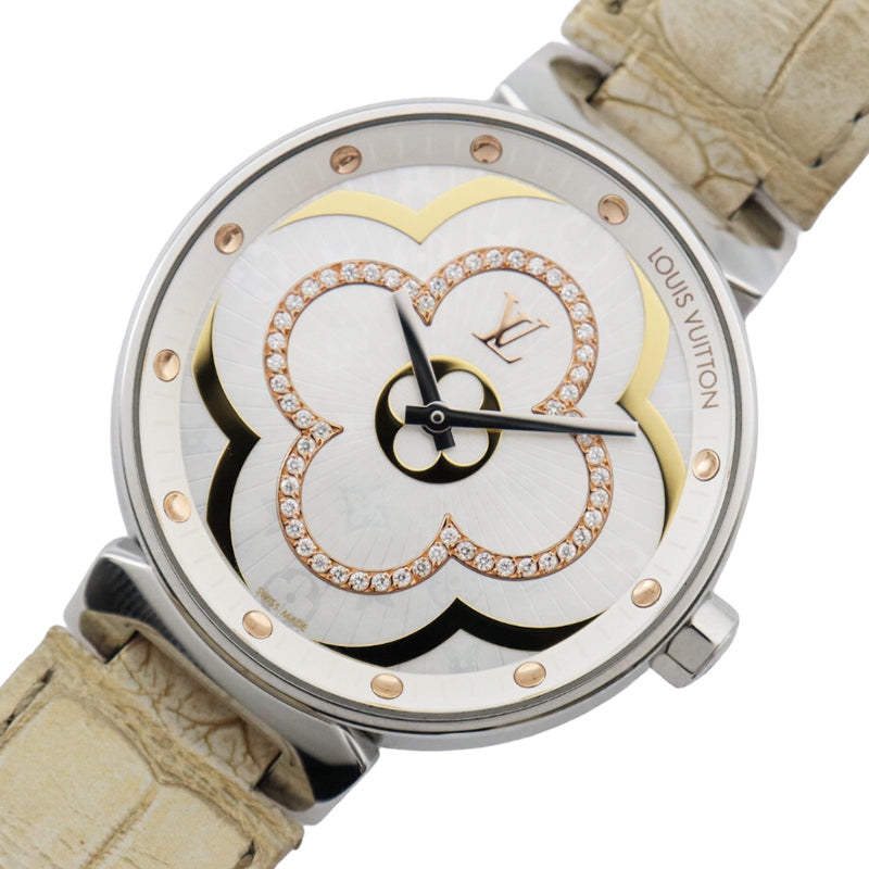 ファッション小物ルイ・ヴィトン LOUIS VUITTON タンブール ムーン ディヴァインMM QA019Z SS/純正ベルト クオーツ レディース 腕時計