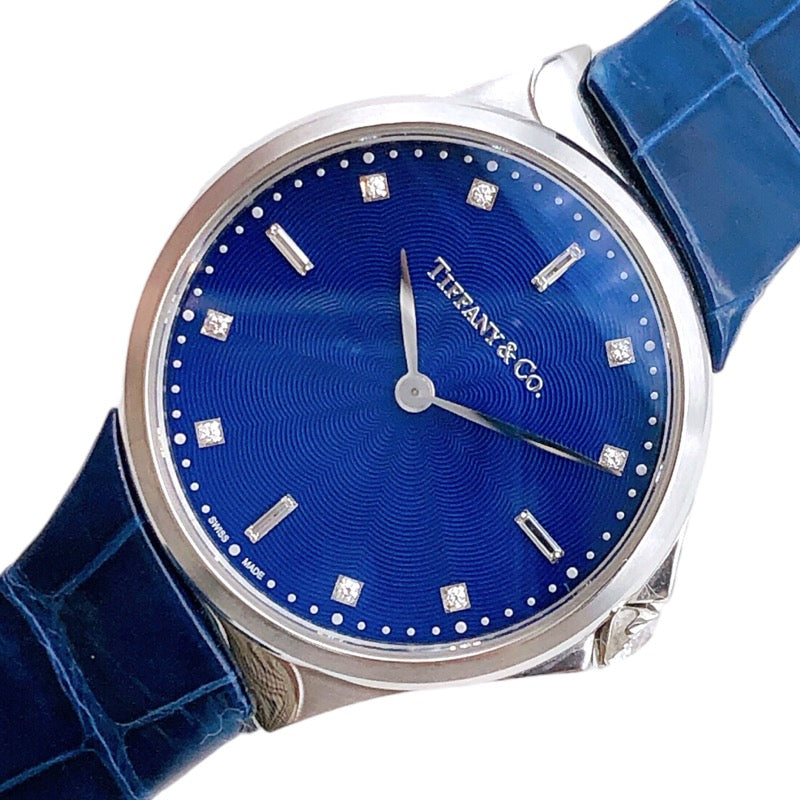 ティファニー 腕時計 メトロ 2 ハンド 8P ダイヤモンド 青文字盤 QZ 