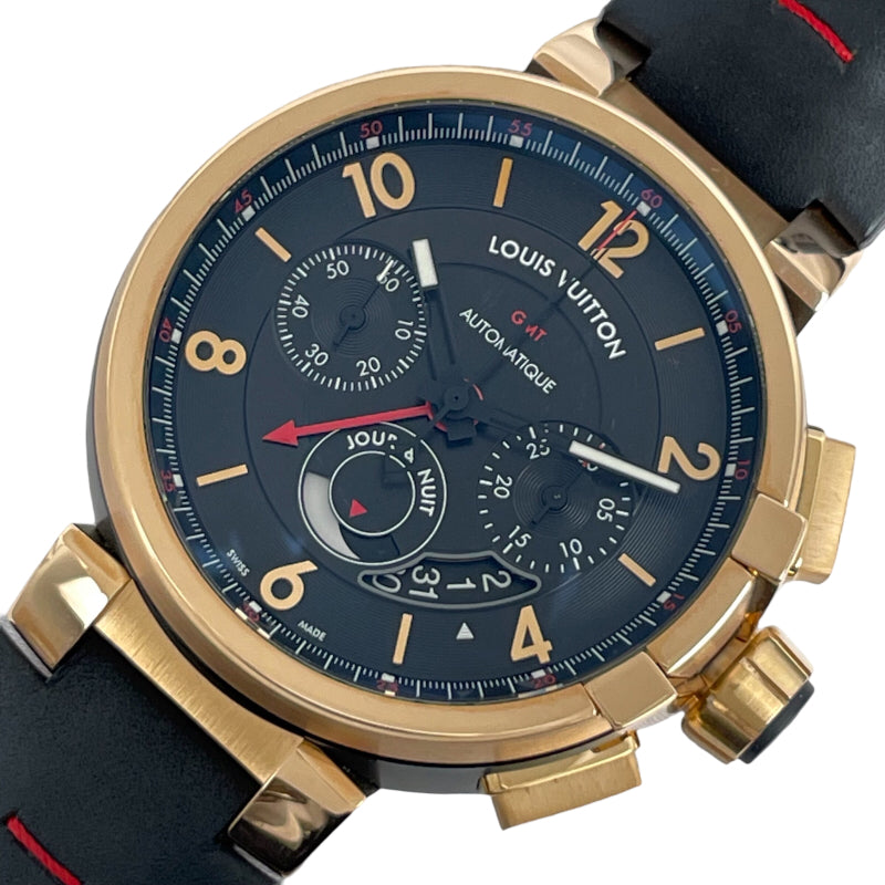 ルイ・ヴィトン タンブール エボリューション クロノグラフ GMT Q1051 K18PG/クロコベルト 腕時計メンズ