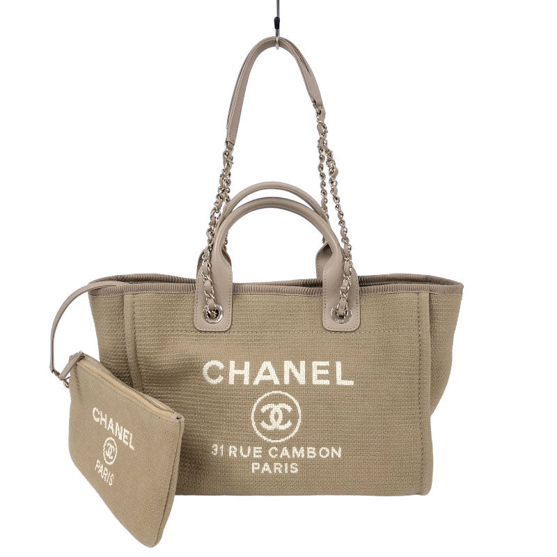 シャネル CHANEL ドーヴィルMM AS3257 ベージュ ミックスファブリック レディース トートバッグ