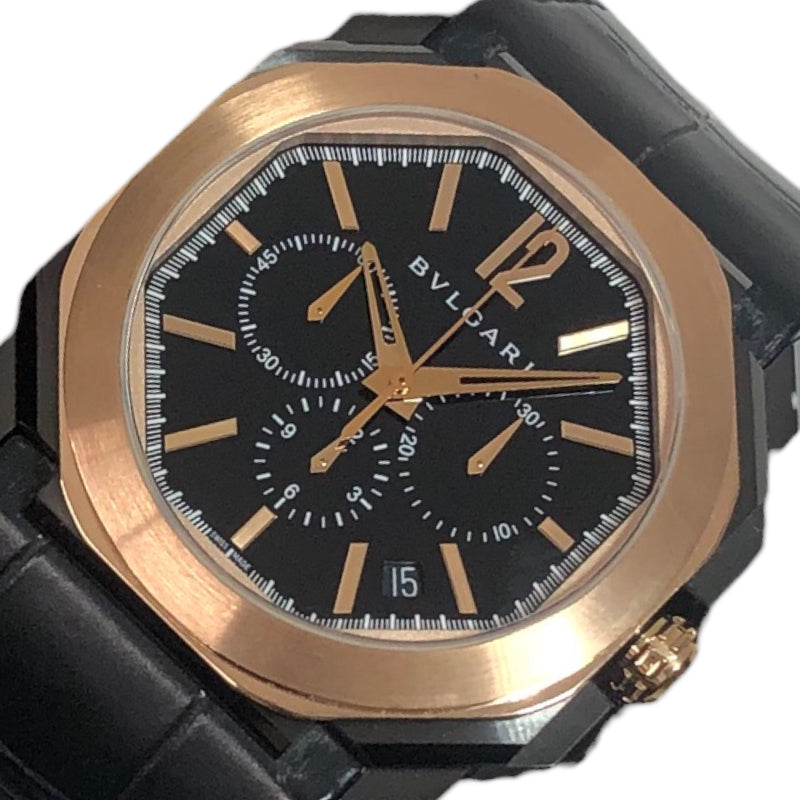 ブルガリ BVLGARI オクト ウルトラネロ BGOP41SG メンズ 腕時計 デイト ブラック 文字盤 K18PG ピンクゴールド 自動巻き Octo VLP 90185250