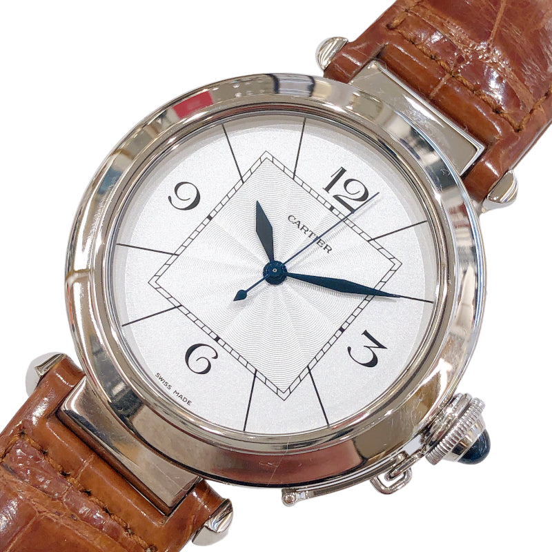 カルティエ Cartier パシャ42 W3018751 ホワイト K18WG/クロコダイル