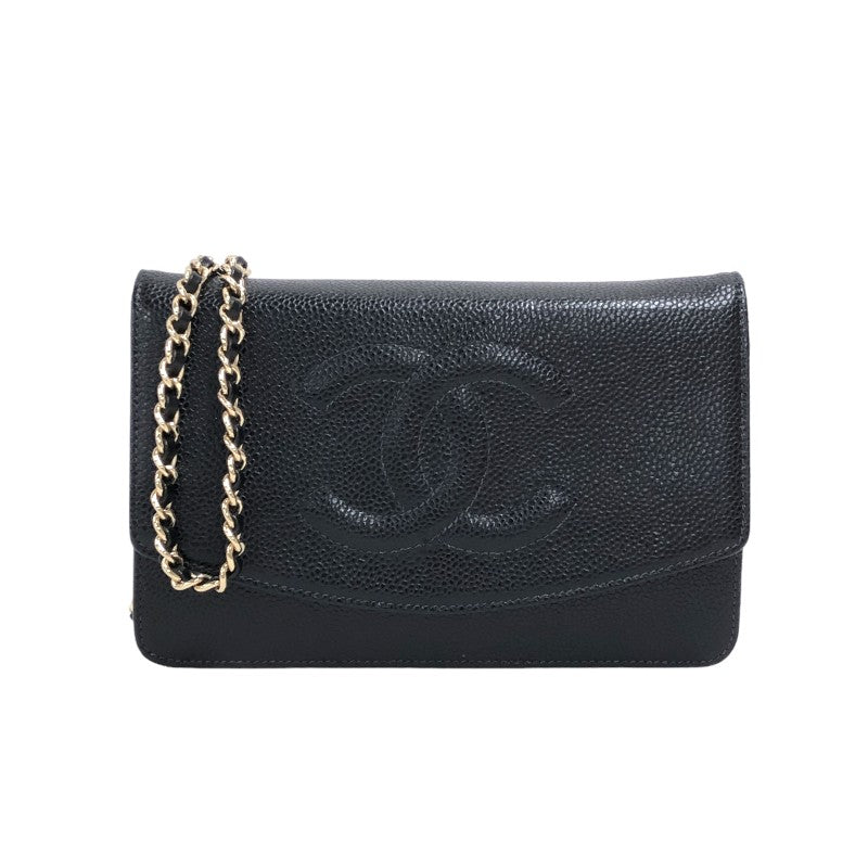 シャネル CHANEL チェーンウォレット A13509 8番台 ブラック ゴールド金具 キャビアスキン レディース ショルダーバッグ