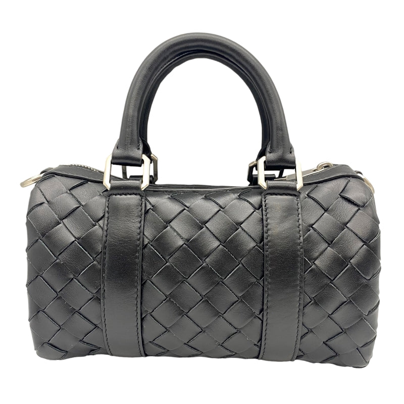 ボッテガ・ヴェネタ BOTTEGA VENETA イントレチャート ミニダッフル 729224 ブラック シルバー金具 カーフレザー レディース  ボストンバッグ