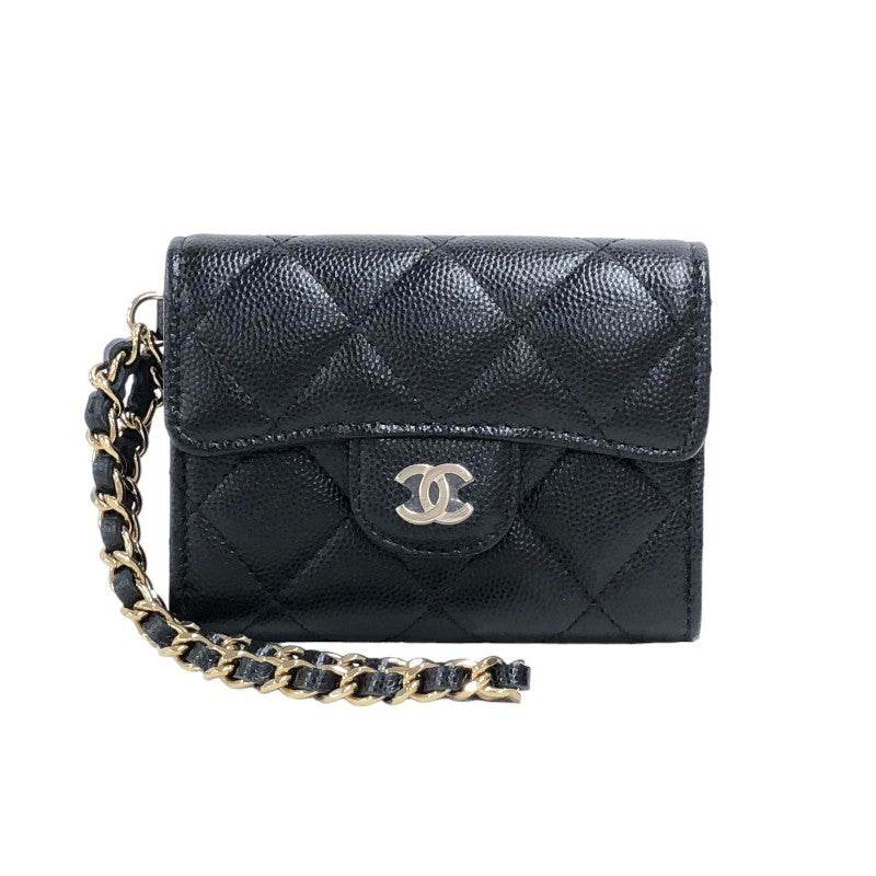 シャネル CHANEL フラップカードケース AP2075 ブラック ゴールド金具 キャビアスキン レディース カードケース