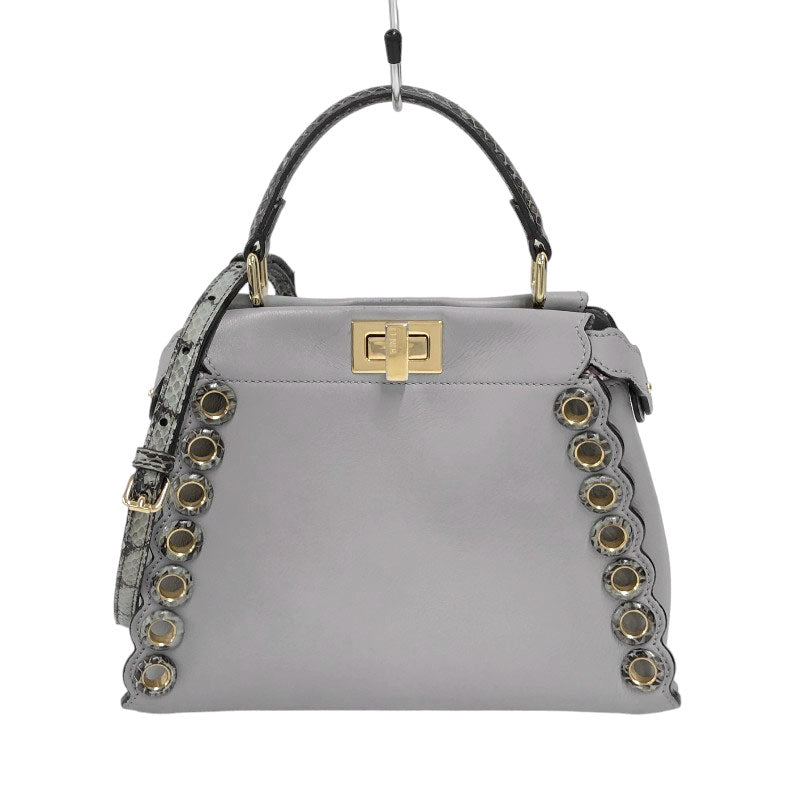 フェンディ FENDI ピーカブー ミニ 8BN244 グレー レザー/パイソン