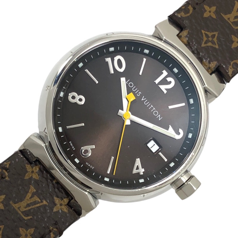 ルイ・ヴィトン LOUIS VUITTON タンブールGM Q1111 SS/レザーストラップ クオーツ メンズ 腕時計