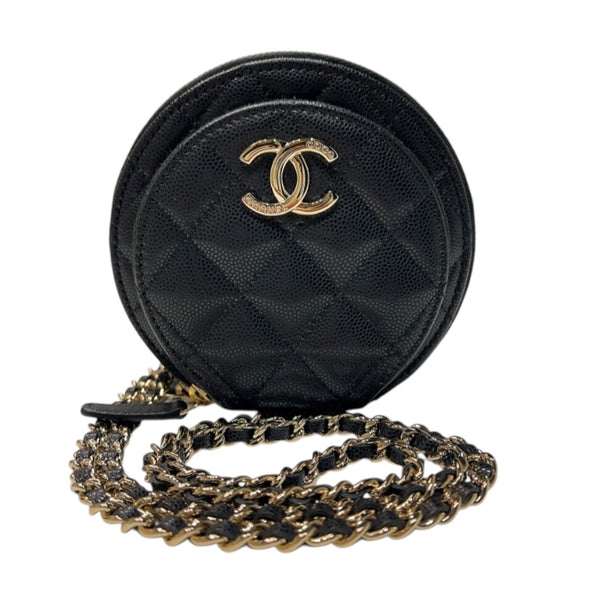 シャネル CHANEL マトラッセ　ラウンドチェーンショルダーバッグ ブラック　ゴールド金具  キャビアスキン レディース ショルダーバッグ