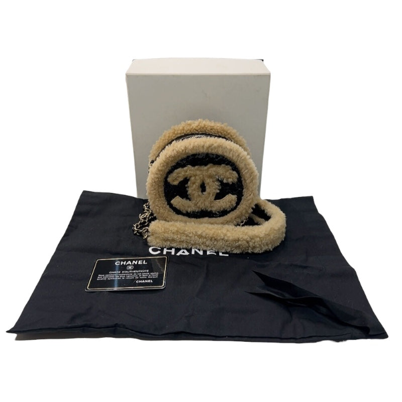 シャネル CHANEL マトラッセ　ムートンラウンドチェーンショルダーバッグ ブラック/ブラウン　ゴールド金具  ムートン/レザー レディース ショルダーバッグ