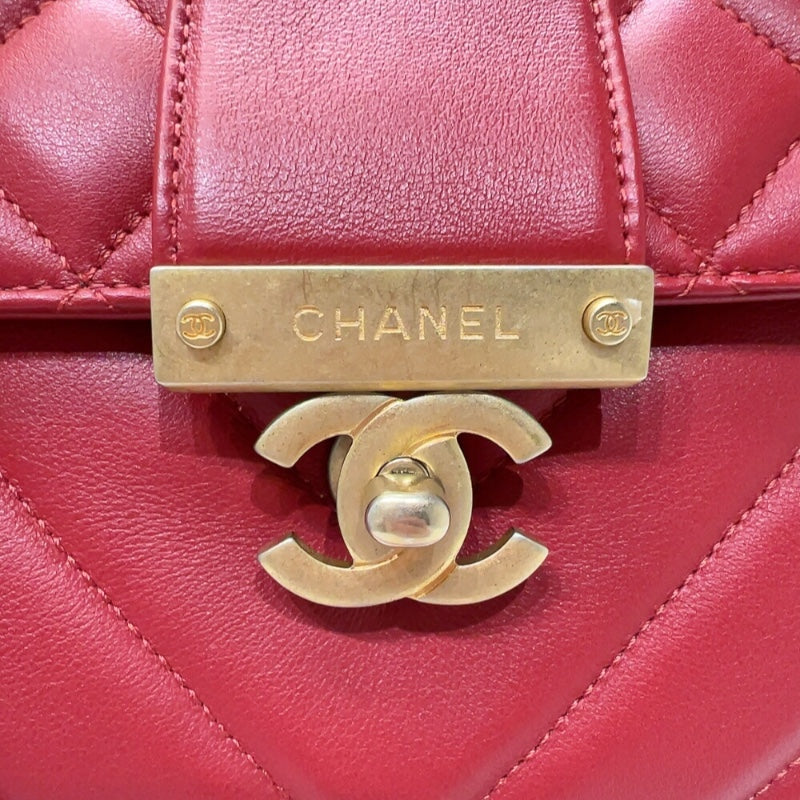 シャネル CHANEL マトラッセ　トップハンドルチェーンショルダー AS0804 レッド　ゴールド金具  カーフレザー レディース ショルダーバッグ