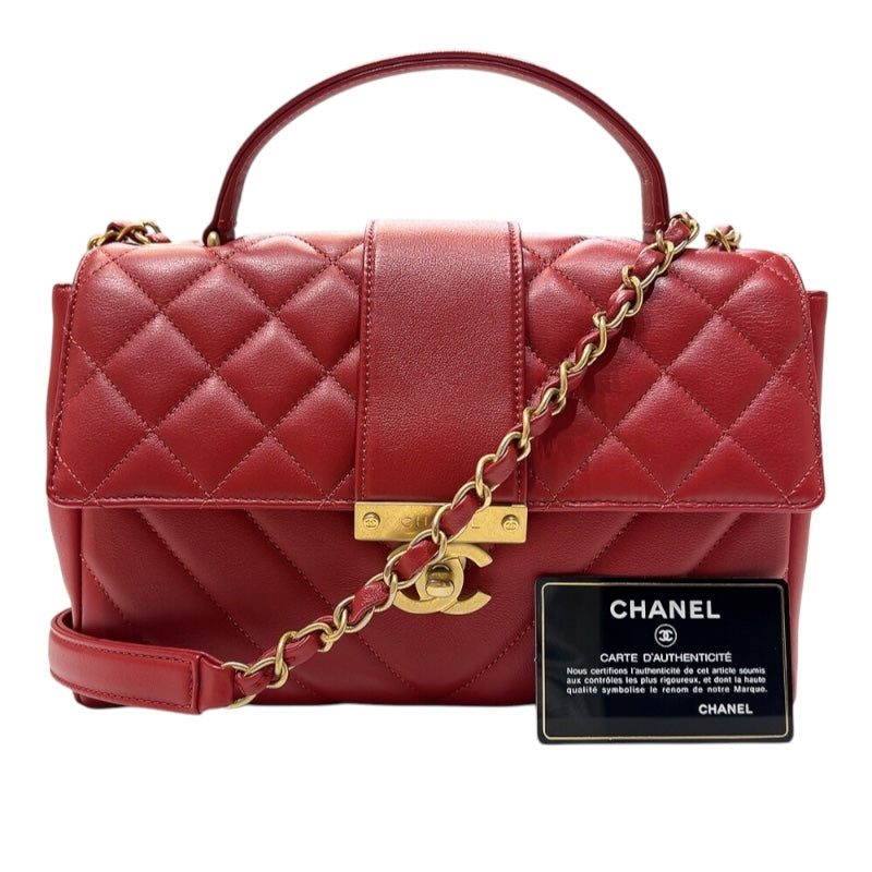 シャネル CHANEL マトラッセ　トップハンドルチェーンショルダー AS0804 レッド　ゴールド金具  カーフレザー レディース ショルダーバッグ