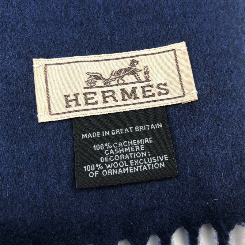 エルメス HERMES フリンジマフラー IMPRIME HERMES ODYSEE ネイビー カシミヤ メンズ マフラー