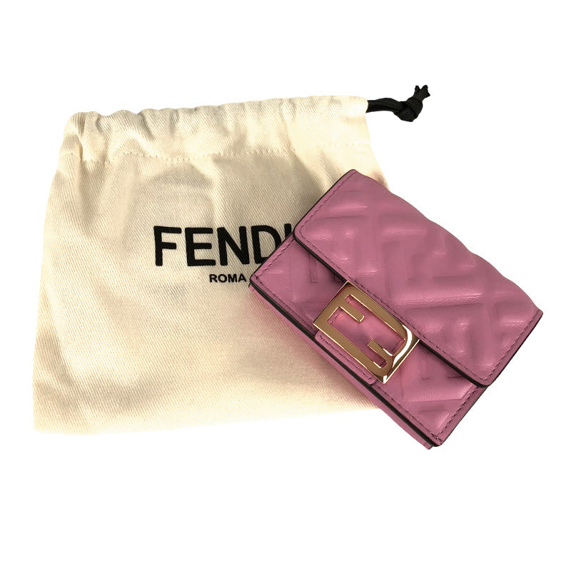 フェンディ FENDI バゲット マイクロ 三つ折り財布 8M0395 ピンク ナッパレザー レディース 三つ折り財布