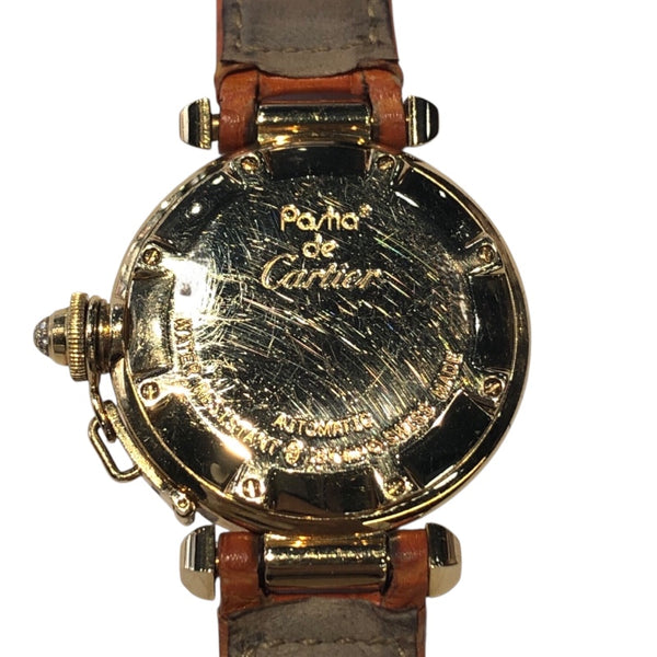 カルティエ Cartier パシャ32 グリッドダイヤ WJ101356 ホワイト K18YG/革ベルト 自動巻き ボーイズ 腕時計